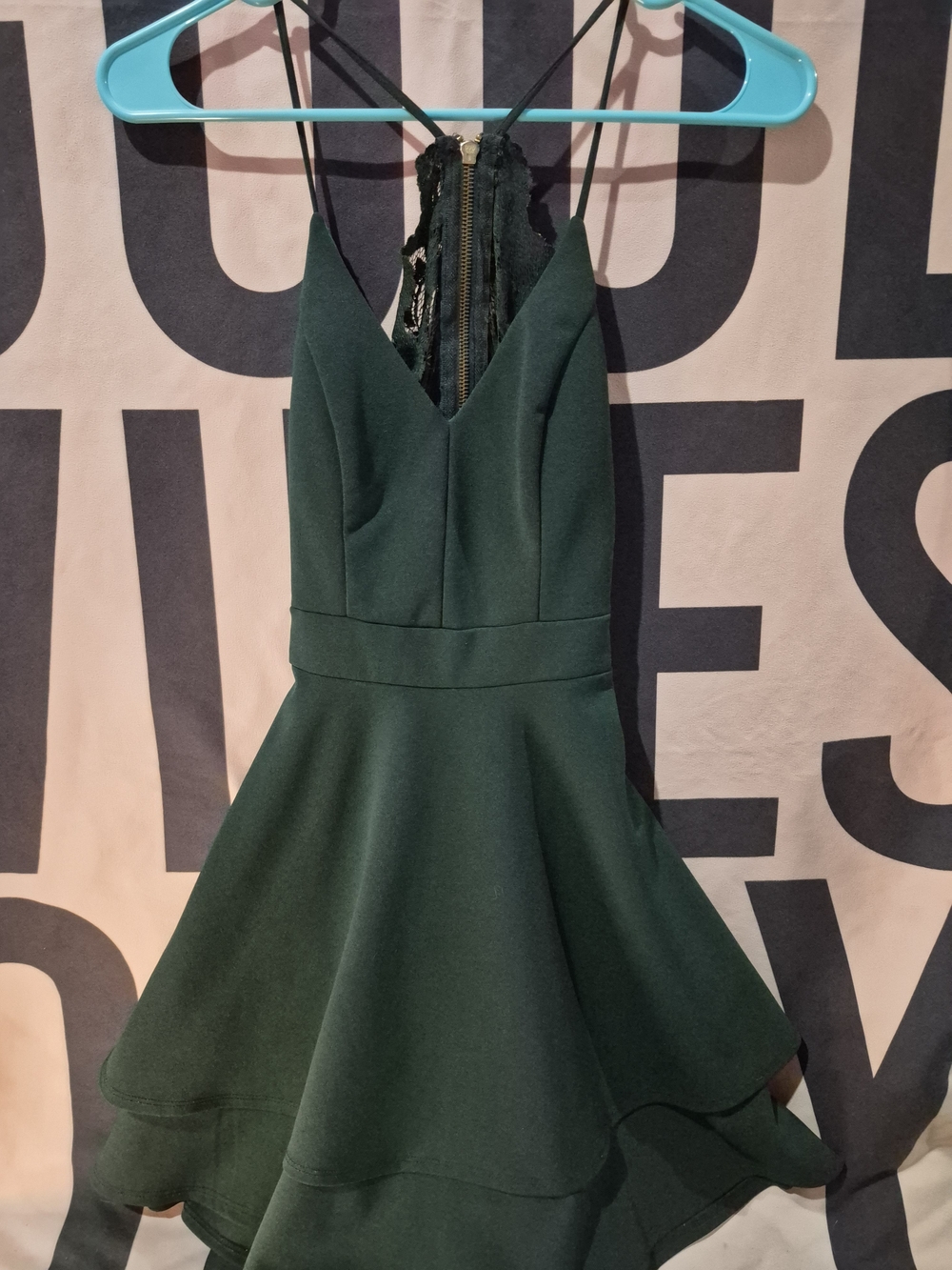 Deep Green V-Neck Layered Mini Dress